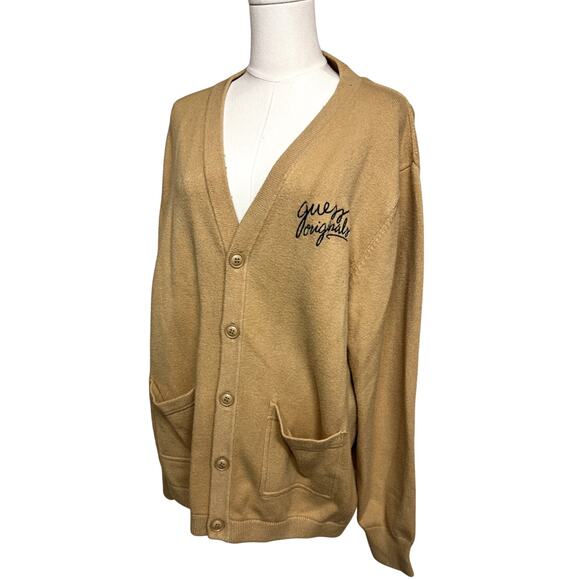 Guess Sweaters - Guess Originals Cardigan Size Large Camel Tan Browns Grandpa Vintage Style